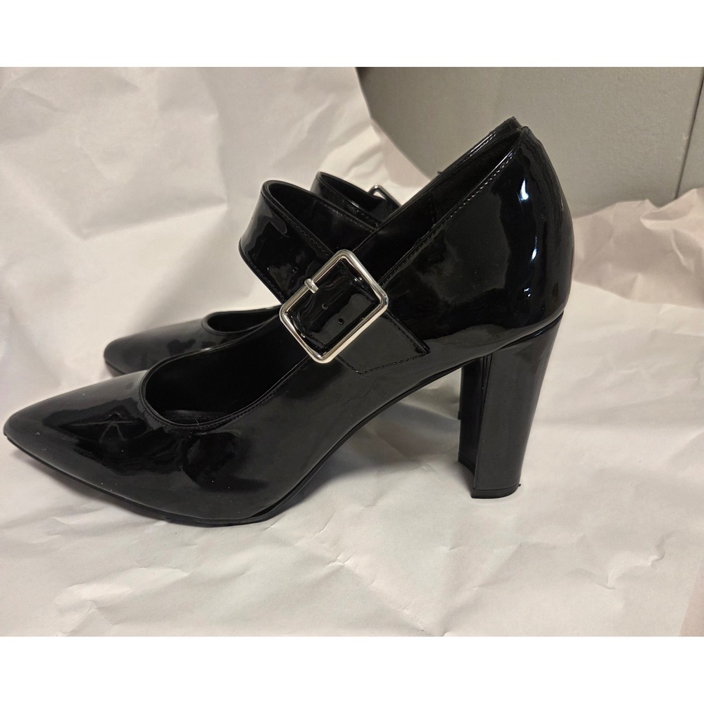 Impo Size 10 Black Patent Mary Jane Pointed Toe Block Heel Pumps Women - Picture 4 of 7